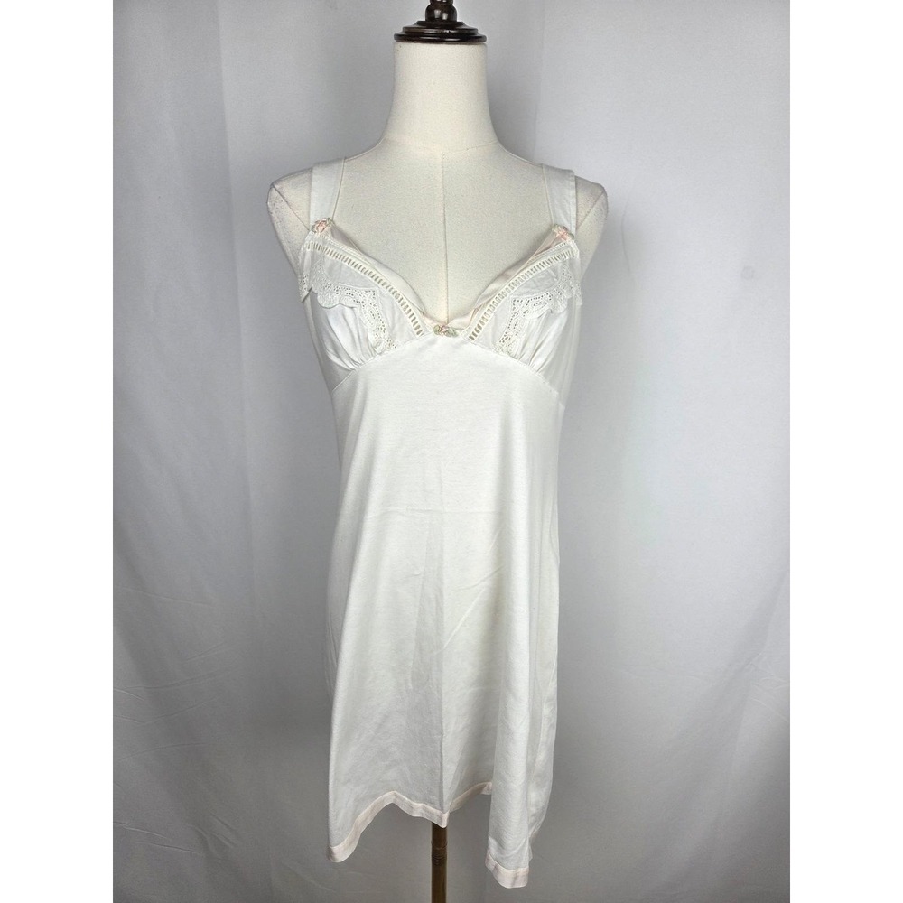 Vintage Bella Sera Diane Samandi Slip Dress M White Eyelet Cotton Lace Ribbon